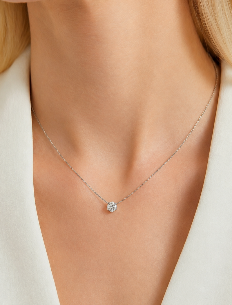 Colar Ponto de Luz 6.5MM Prata 925 Moissanite Glam