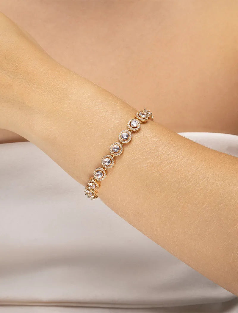 Pulseira Cravejada Redonda Banho Dourado Zircônia