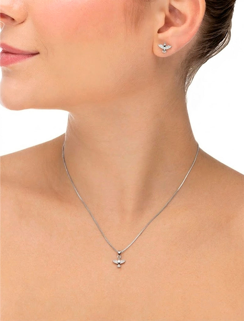 Conjunto Delicado Espirito Santo Banho Ródio Zircônia