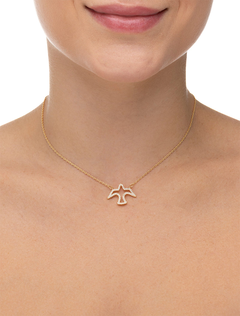 Colar Teen Espírito Santo Vazado Cravejado Banho Ouro 18K Zircônia