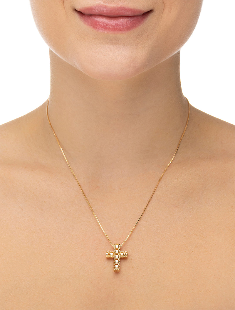Colar Liso Cruz Vazada Banho Ouro 18K