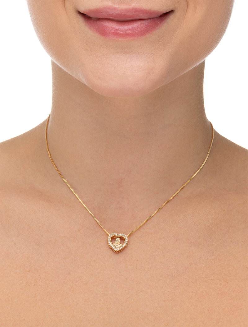Colar Coração Sagrado Cravejado Banho Ouro 18K Zircônia