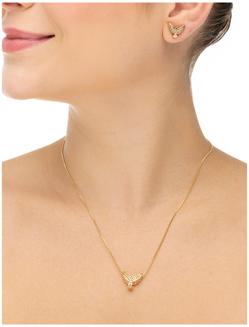 Conjunto Liso Espírito Santo Vazado Banho Ouro 18K