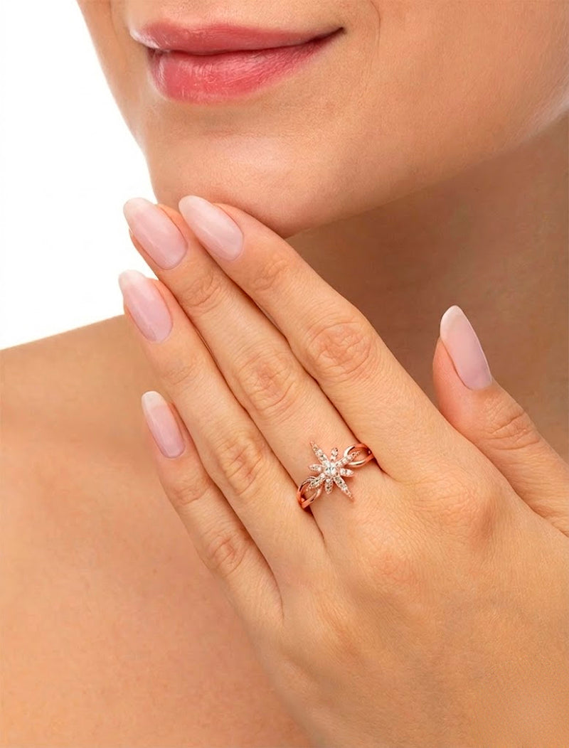 Anel Estrela Cravejada Banho Ouro Rosé 18K Zircônia