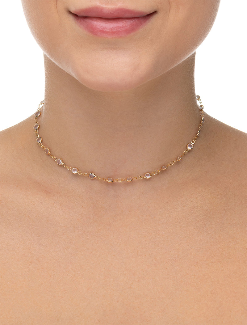 Colar Choker Delicado Pontos de Luz Banho Ouro 18K Cristal