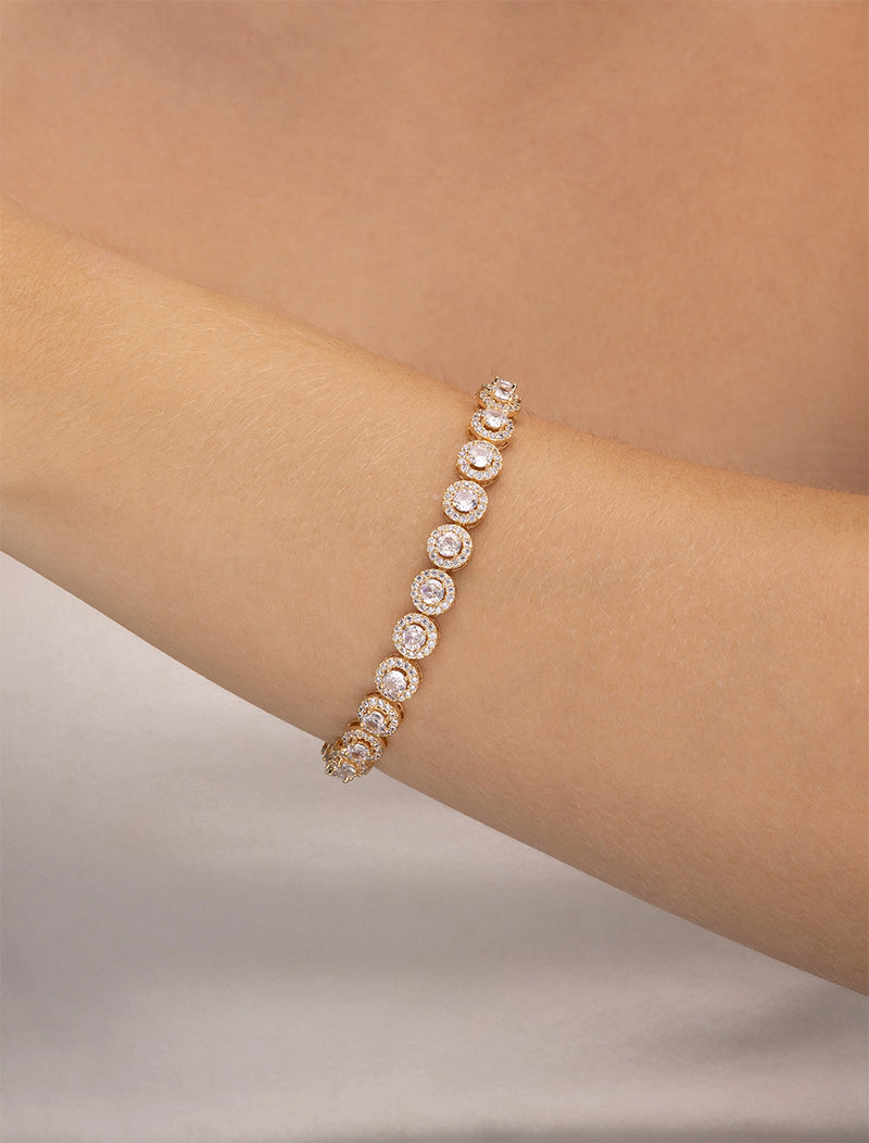 Pulseira Riviera Redondo Cravejado Pedra Banho Dourado Zircônia