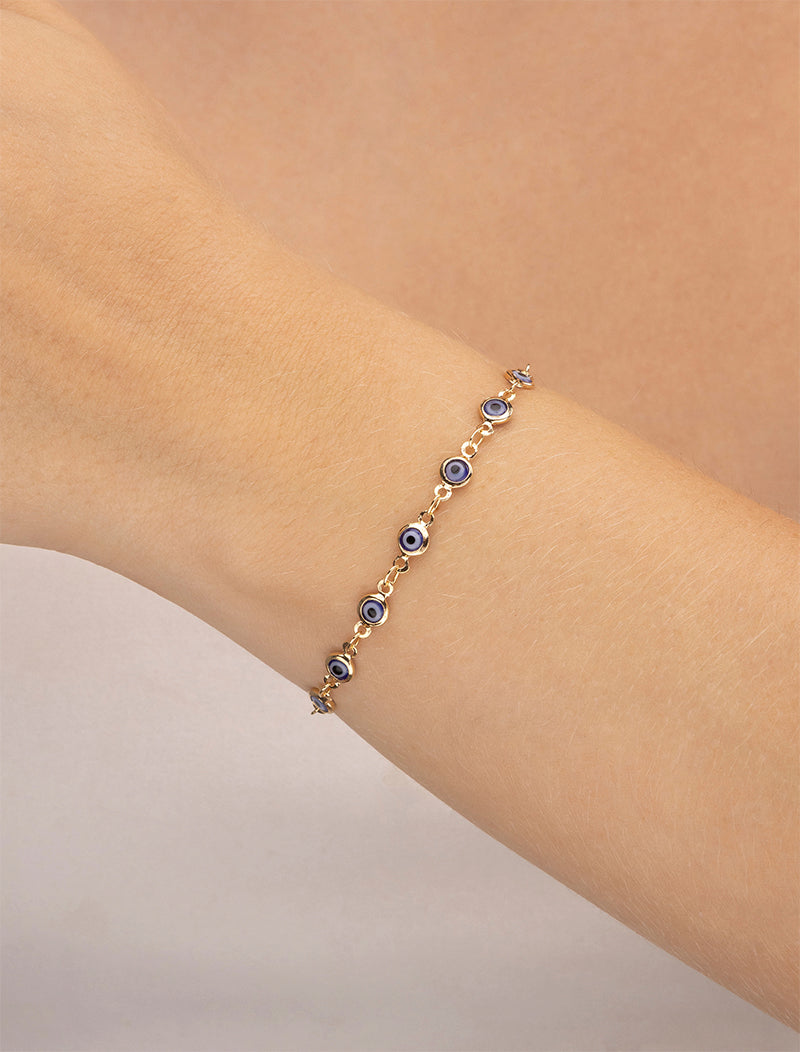 Pulseira Teen Pingentes Olhos Gregos Banho Ouro 18K
