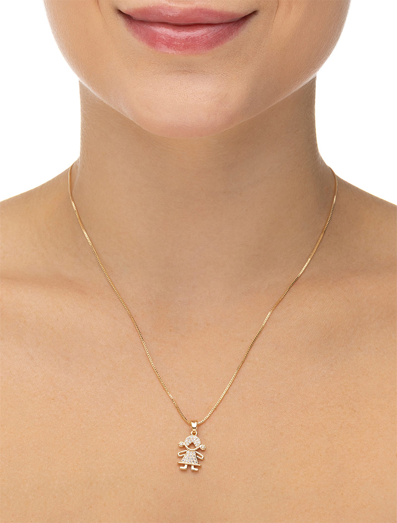 Colar Menina Delicado Cravejado Banho Ouro 18K Zircônia
