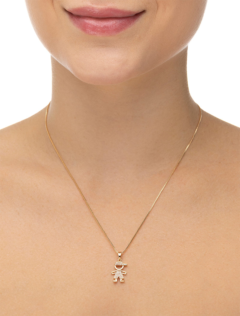 Colar Delicado Menino Cravejado Banho Ouro 18K Zircônia