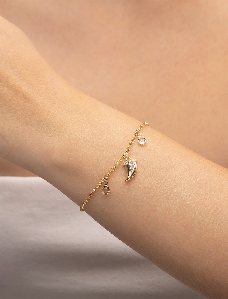 Pulseira Teen Dente de Sabre Pontos de Luz Banho Ouro 18K Cristal Zircônia