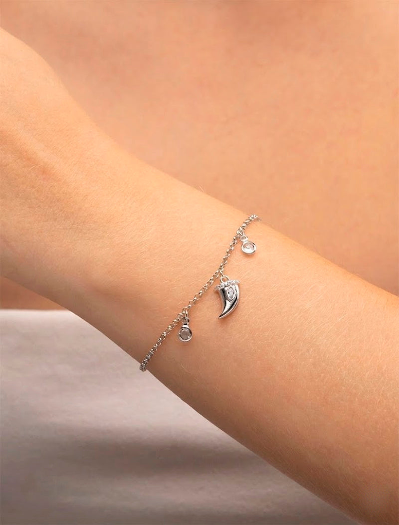 Pulseira Teen Dente de Sabre Pontos de Luz Banho Ródio Cristal Zircônia