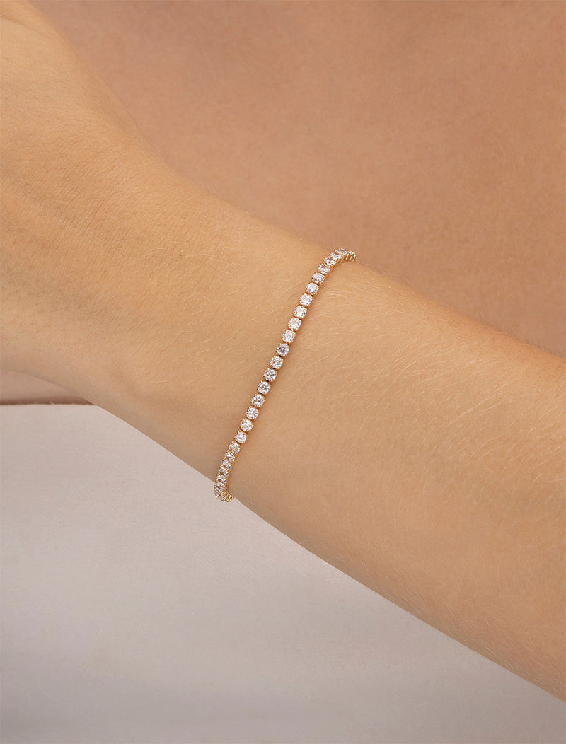 Pulseira Riviera Redondas Pequena Banho Ouro 18K Zircônia