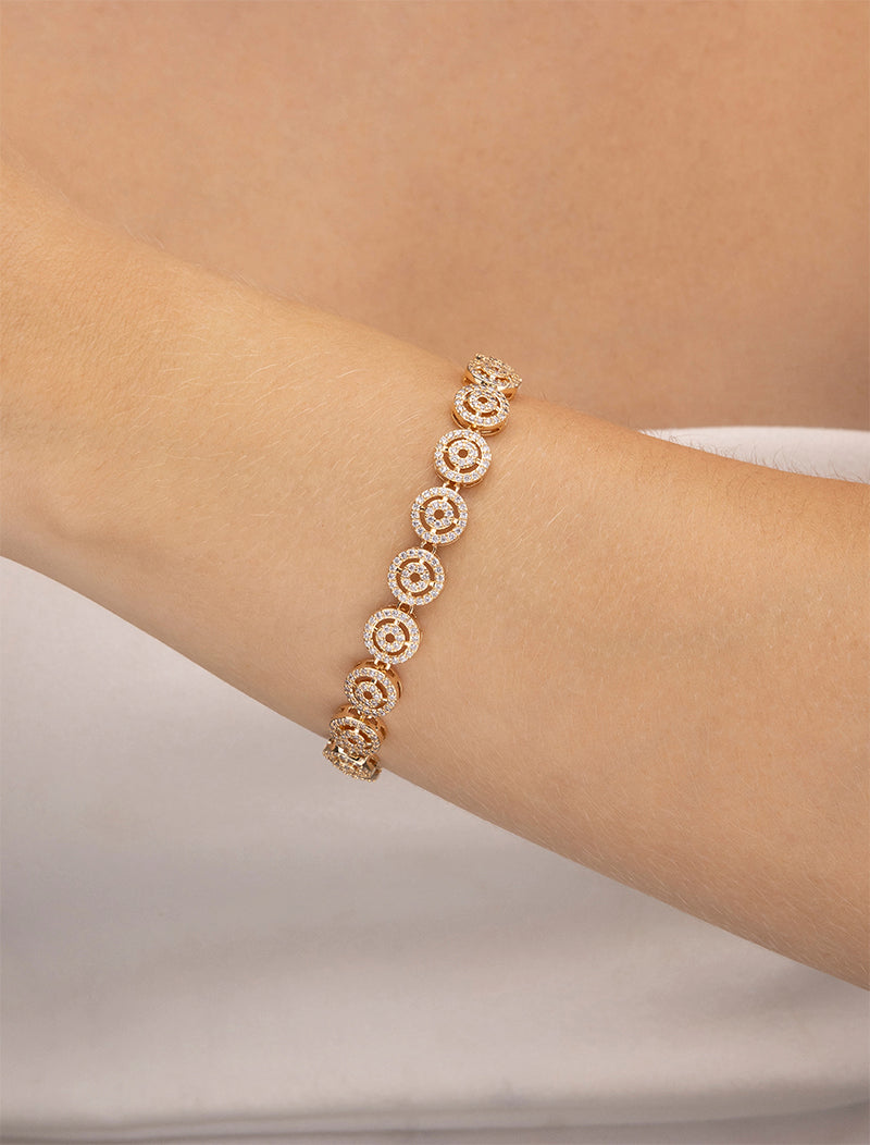 Pulseira Redonda Cravejada Banho Dourado Zircônia