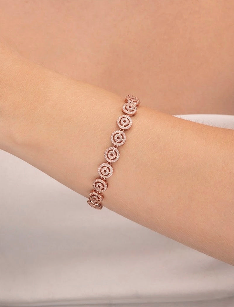 Pulseira Redondo Cravejado Bijuteria Rosé Zircônia