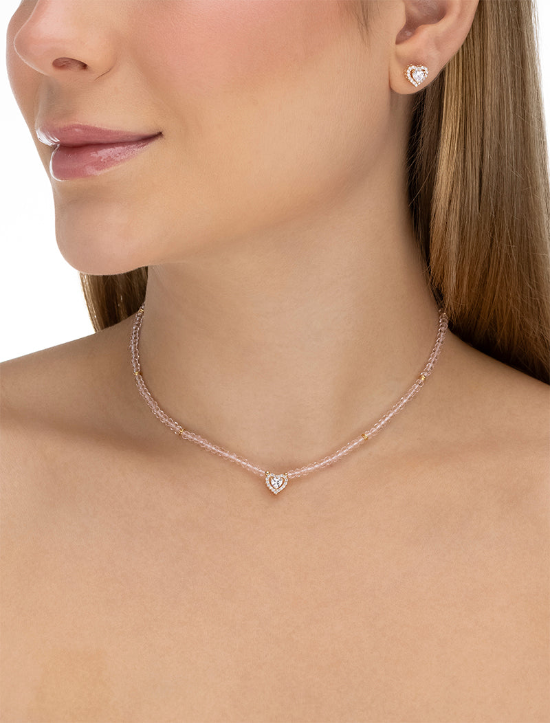 Conjunto Teen Delicado Coração Cravejado Banho Ouro 18K Cristal Zircônia