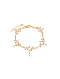 Pulseira Galhos Folhas Cravejados Banho Ouro 18k Cristal Zircônia