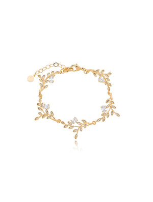 Pulseira Galhos Folhas Cravejados Banho Ouro 18k Cristal Zircônia
