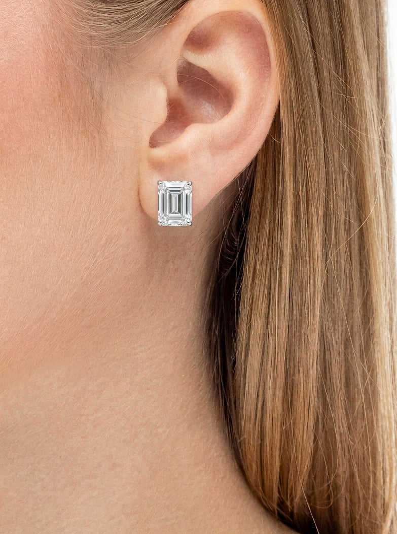 Brinco Retângulo 7.9mm Prata 925 Moissanite