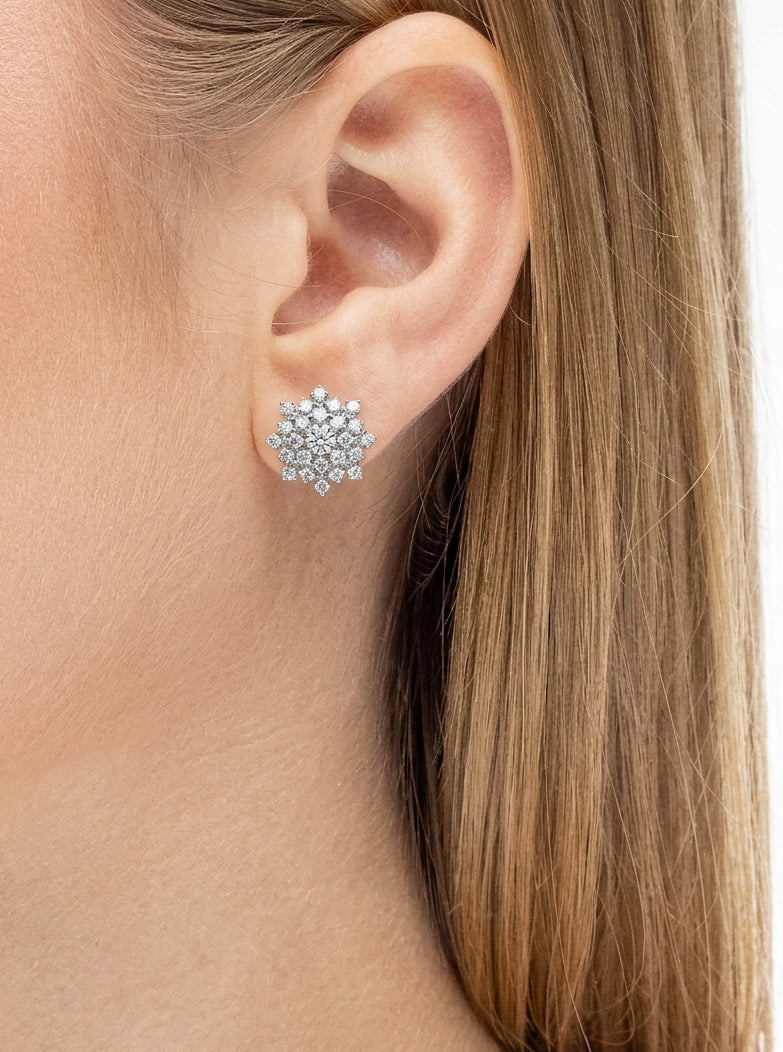 Brinco Floco de Neve Cravejado 1.5MM Prata 925 Moissanite