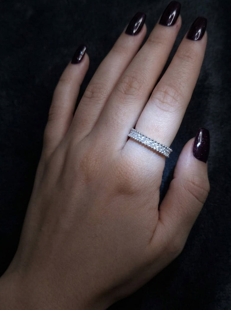 Anel Aparador Bolinhas Cravejado Prata 925 Moissanite