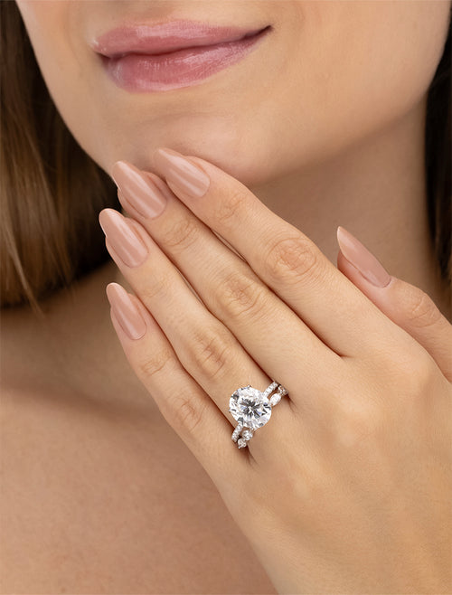 Anel Duo Aparador Oval 10.12MM Prata 925 Moissanite