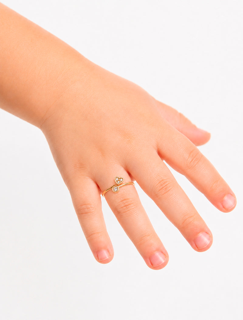 Anel Infantil Delicado Ponto de Luz Coração Banho Ouro 18K Zircônia