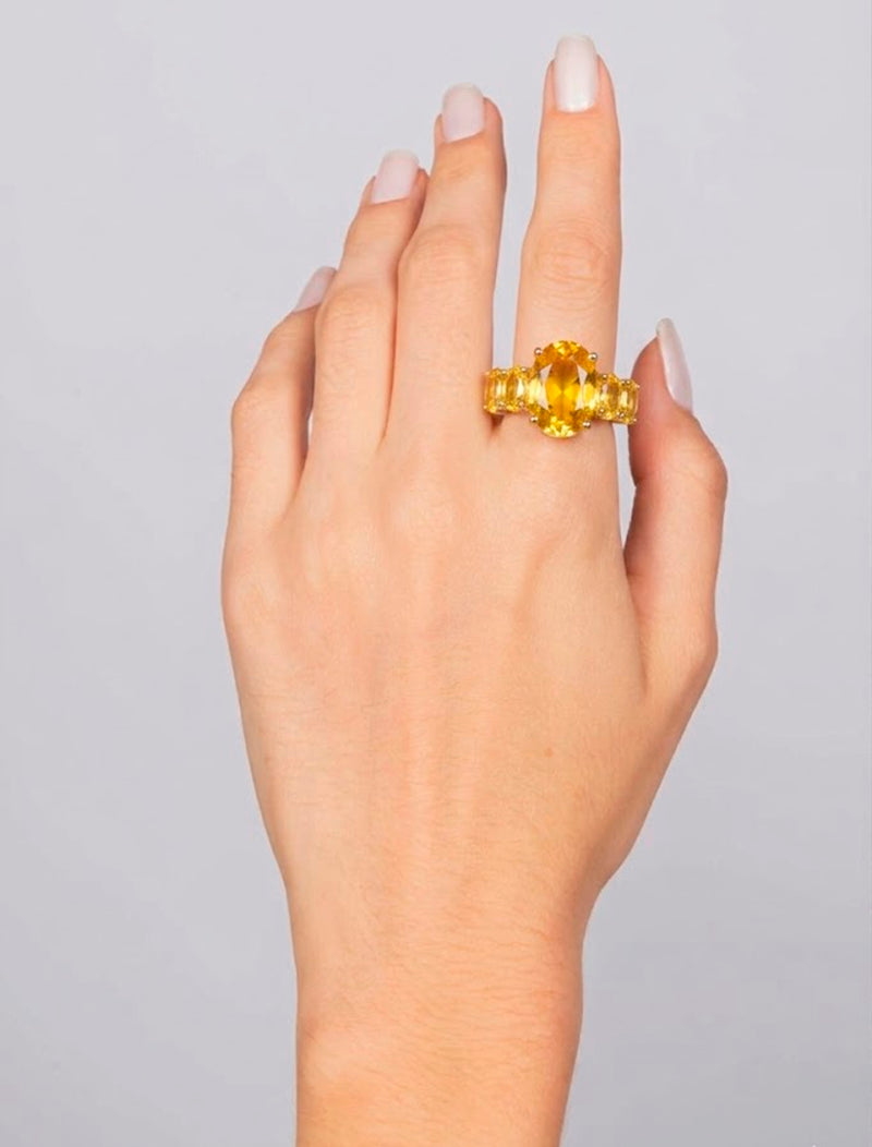 Anel Oval Facetado Banho Ouro 18k  Cristal