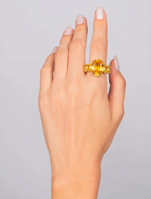 Anel Oval Facetado Banho Ouro 18k  Cristal