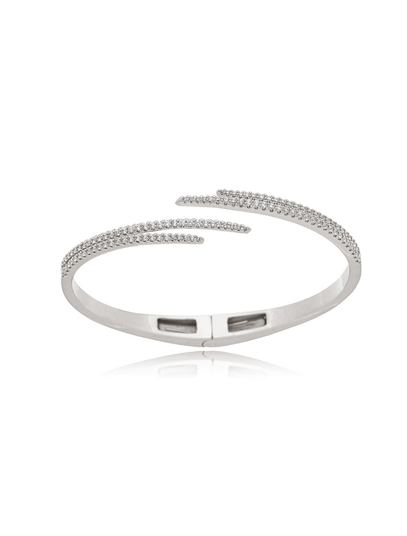 Pulseira Bracelete Fios Cravejados Banho Prateado Zircônias