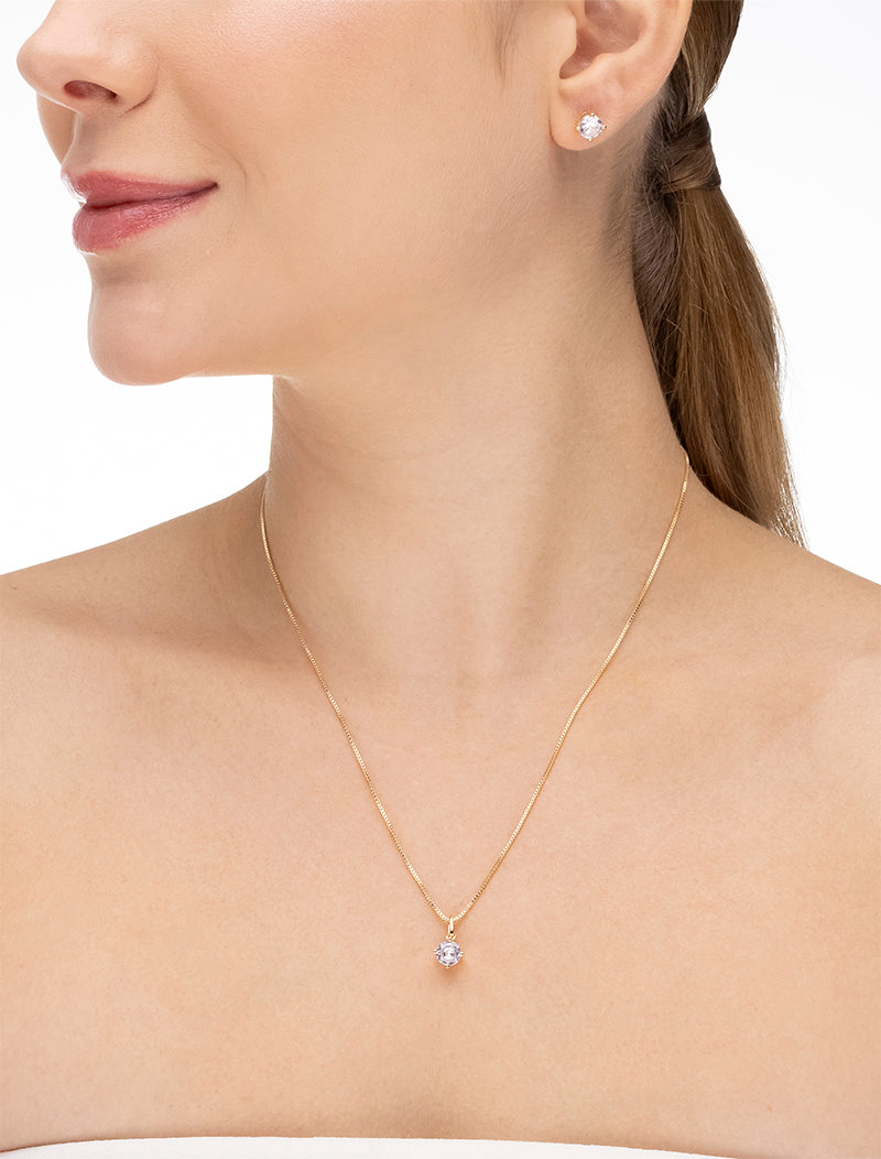 Conjunto Ponto de Luz Pequeno Banho Ouro 18k Zircônia