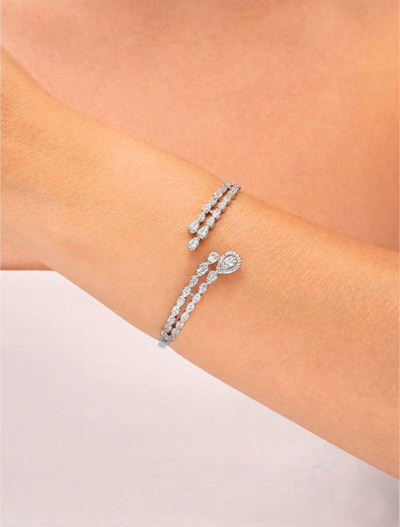 Pulseira Bracelete Gotas Cravejadas Zircônia Banho Prateado