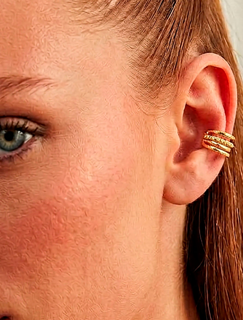 Brinco Piercing Fios Lisos Banho Ouro 18K