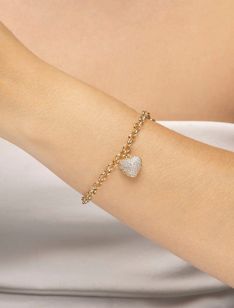 Pulseira Pingente Coração Cravejado Banho Ouro 18k Zircônia