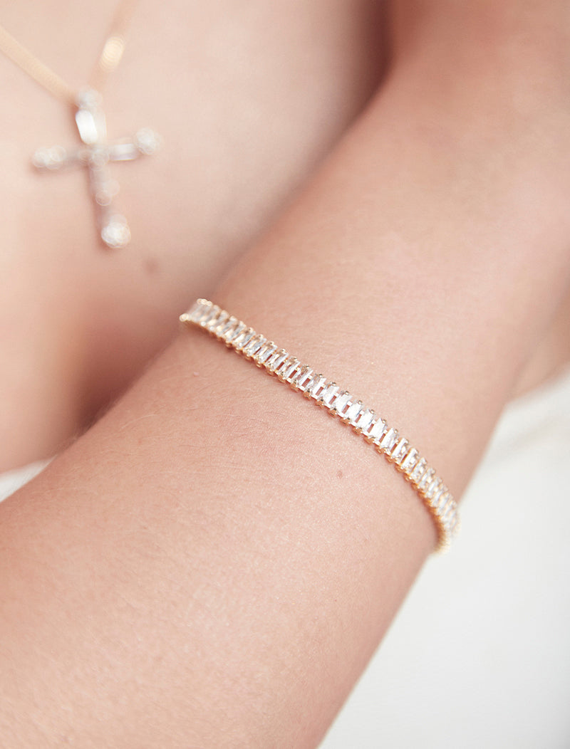 Pulseira Riviera Baguetes Banho Ouro 18k Cristal