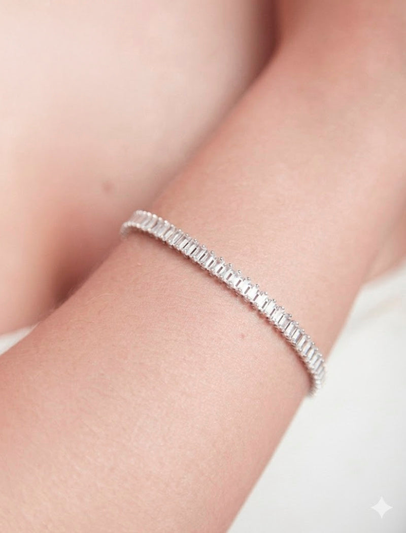 Pulseira Riviera Baguetes Banho Ródio Cristal