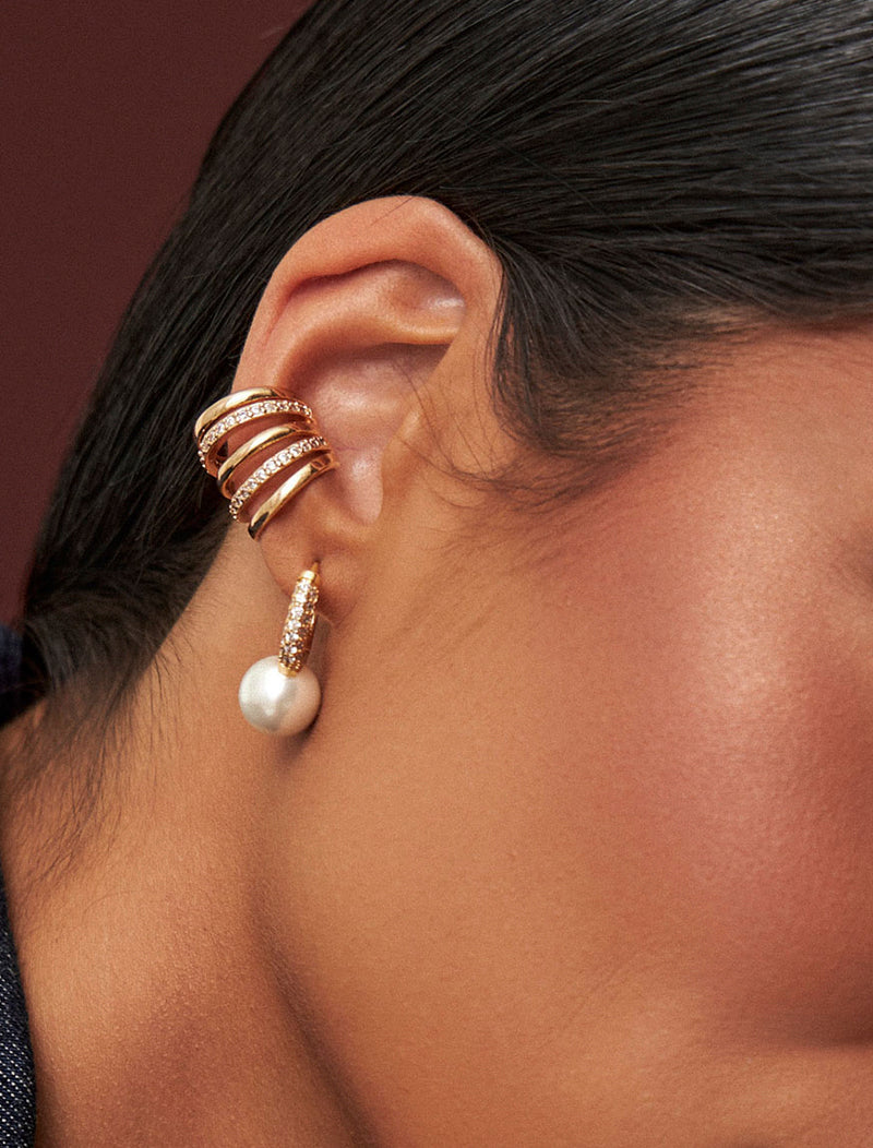 Brinco Piercing Fake Volta Meio Cravejada Banho Ouro 18k Zircônia