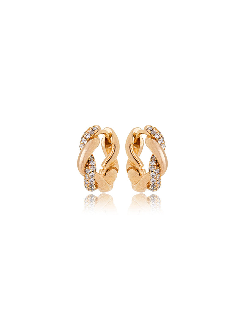 Brinco Mini Argola Torcida Cravejada Banho Ouro 18k Zircônia