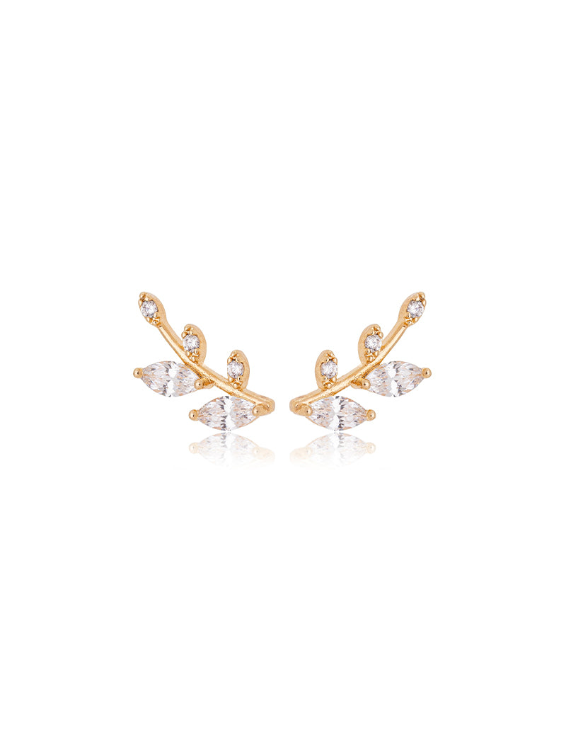 Brinco Earcuff Folhas Banho Ouro 18k Zircônia