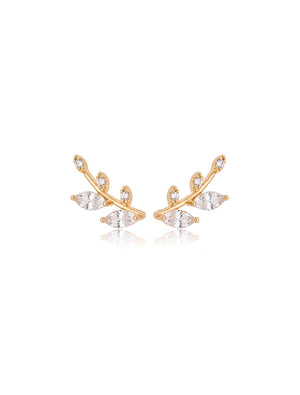 Brinco Earcuff Folhas Banho Ouro 18k Zircônia