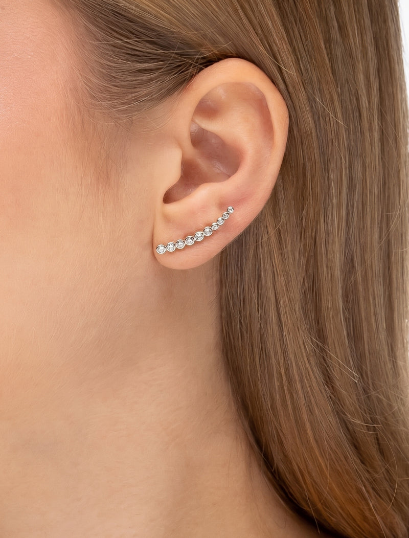 Brinco Earcuff de Bolinhas Banho Ródio Zircônia