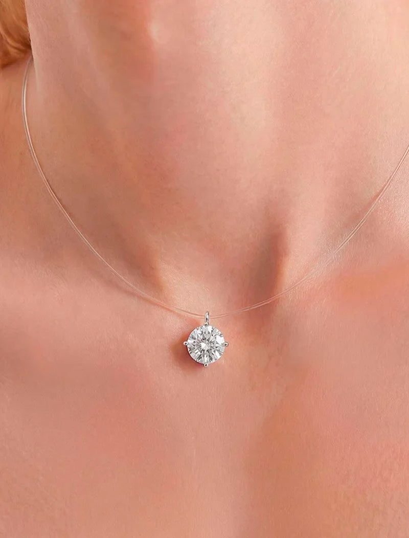 Colar Ponto de Luz 8.0mm Prata 925  Moissanite Fio de Nylon Rosa Valverde