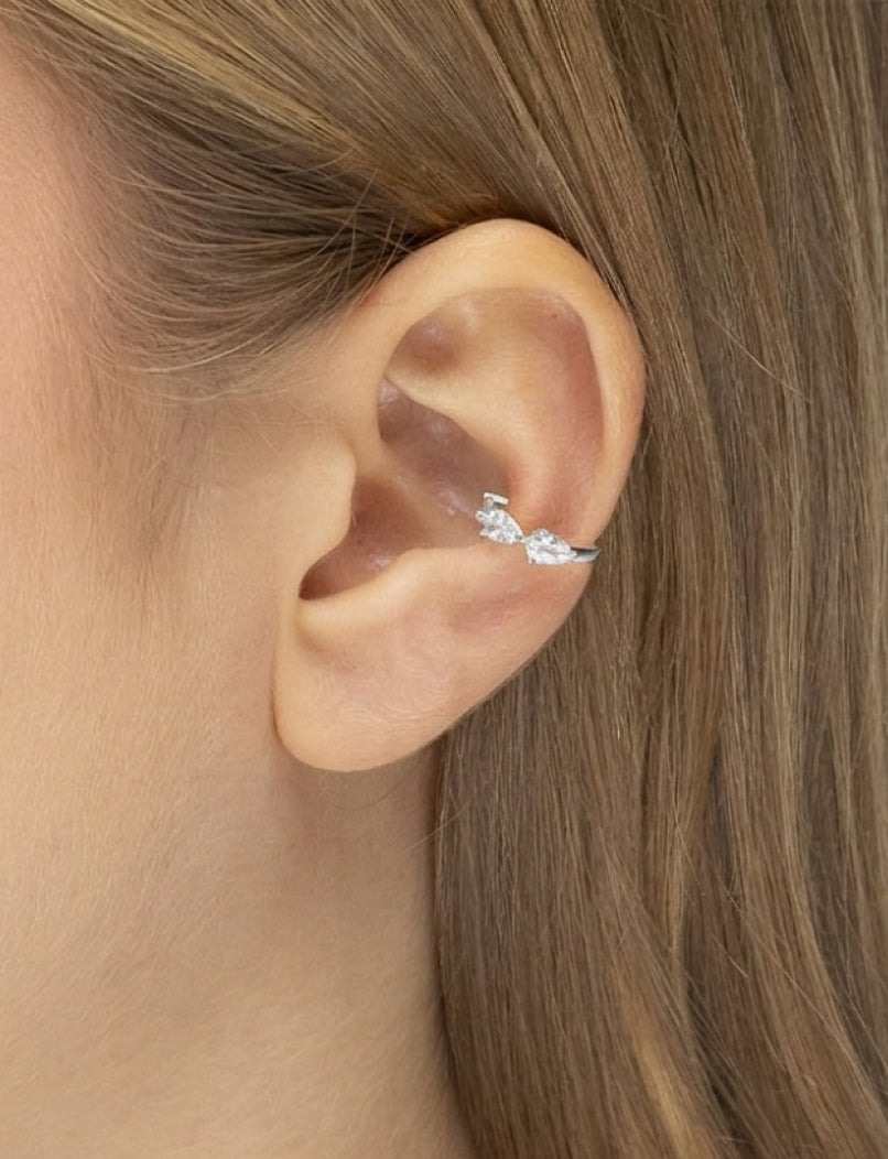 Brinco Piercing Fake Gotinhas Banho Ródio Cristal