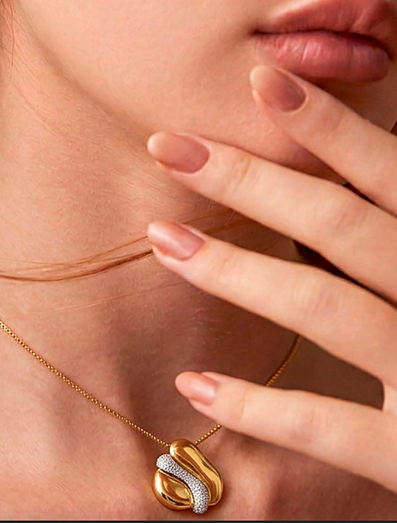 Conjunto Orgânico Meio Cravejado Banho Ouro 18k Zircônia