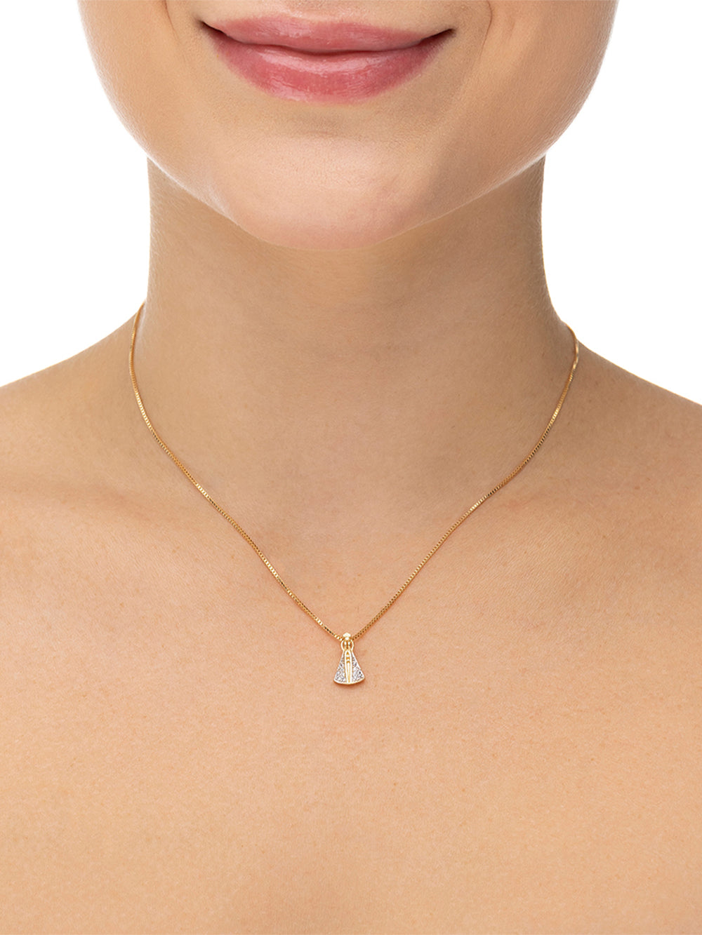 Colar Pingente Nossa Senhora Aparecida Cravejada Banho Ouro 18k
