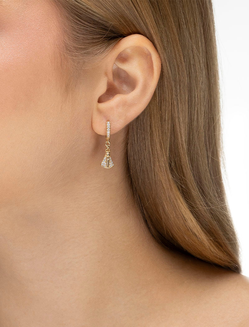 Brinco Argola Nossa Senhora Aparecida Cravejada Banho Ouro 18k Zircônia