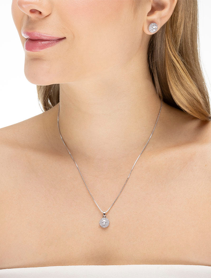 Conjunto Redondo Zircônia Central Volta Cravejada Banho Ródio