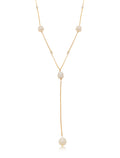 Colar Gravata Pérolas Água Doce Pontos de Luz Banho Ouro 18k