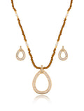 Conjunto Ajustável Gota Madrepérola Cristal Fumê Banho Ouro 18k