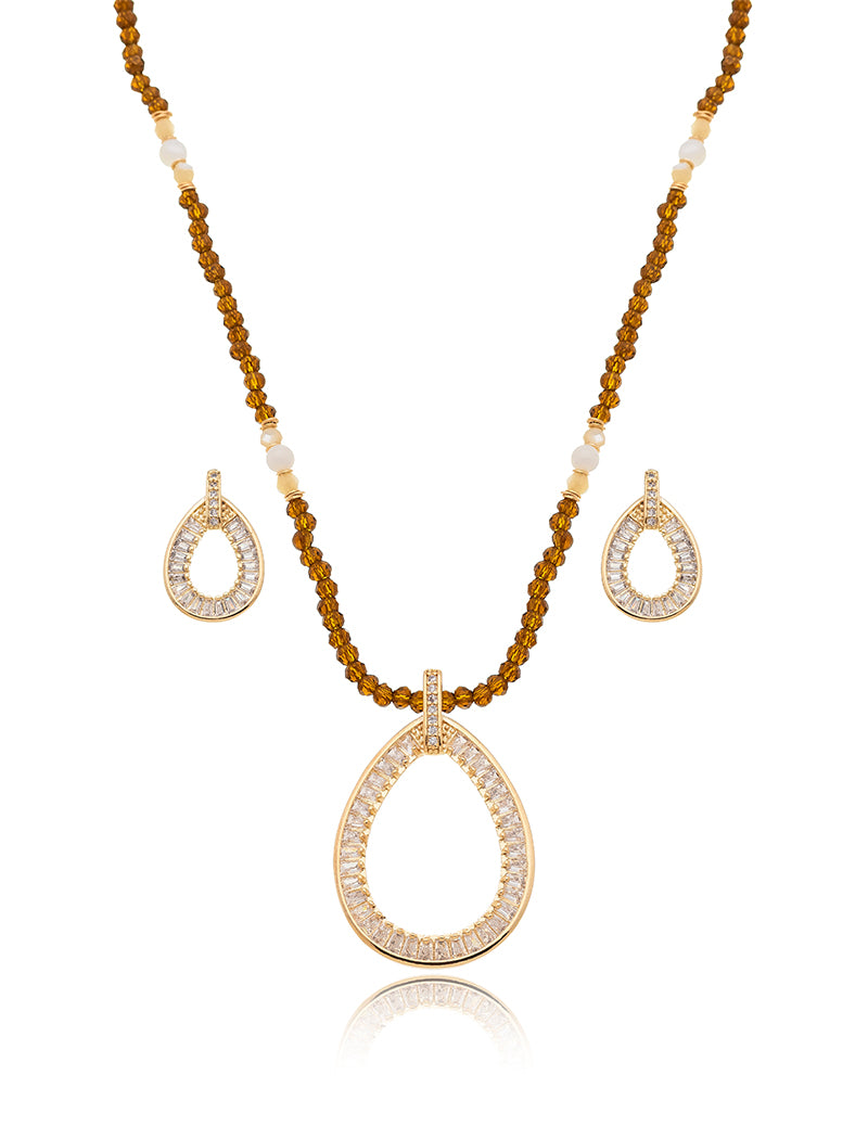 Conjunto Ajustável Gota Madrepérola Cristal Fumê Banho Ouro 18k