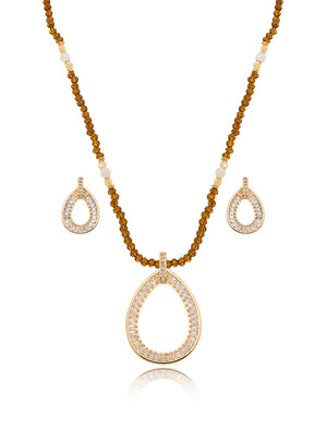 Conjunto Ajustável Gota Madrepérola Cristal Fumê Banho Ouro 18k